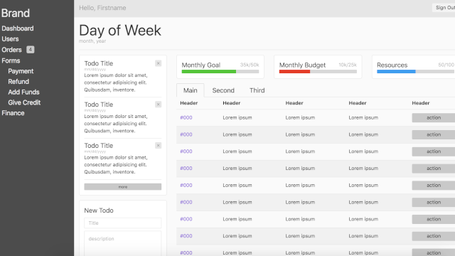 admin dashboard